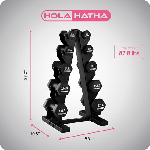 HolaHatha Neoprene Dumbbell Free Hand Weight Set with Rack, Ideal for Home Exercises to Gain Tone and Definition