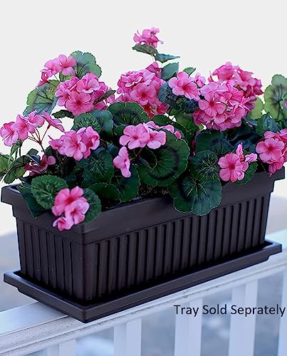 The HC Companies 30 Inch Venetian Rectangular Window Planter Box - Lightweight Plastic Indoor Outdoor Plant Pot with Drainage for Windowsill, Herbs