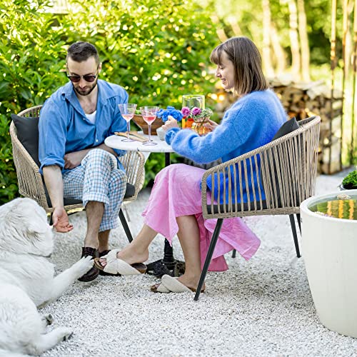 YITAHOME 3-Piece Outdoor Patio Furniture Wicker Bistro Set, All-Weather Rattan Conversation Chairs for Backyard, Balcony and Deck with Soft Cushions