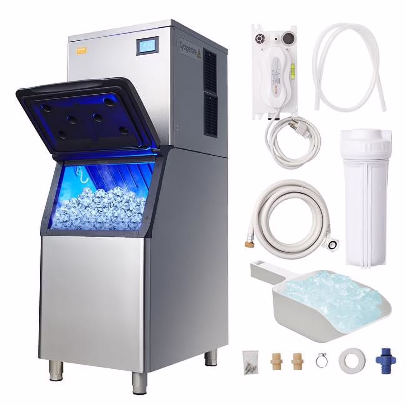 Vevor  1000W Commercial Ice Maker Freestanding Ice Making Machine with Large Storage Bin, Silver - 500 lbs