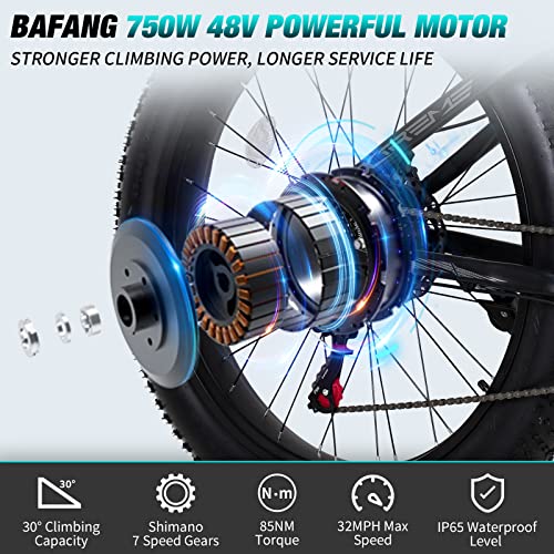 PEXMOR Electric Bike for Adults, 750W Ebike 32MPH 48V 14AH Removable Battery Electric Bicycle
