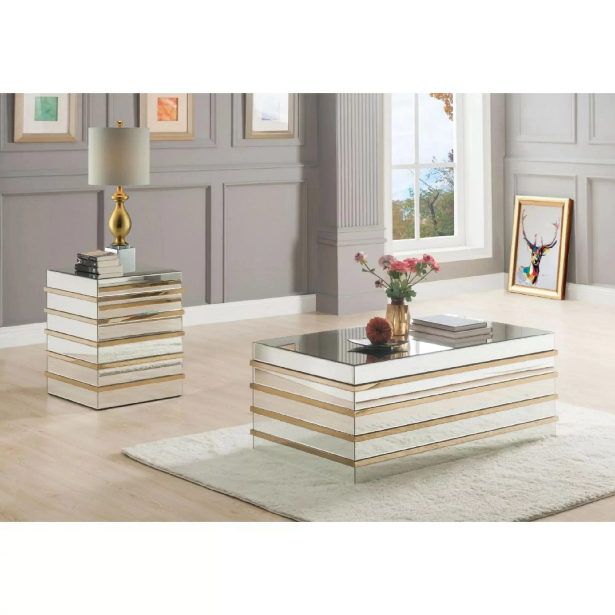Modern Mirrored & Gold Coffee Table + 2 End Tables by Acme Osma 80330-3pcs
