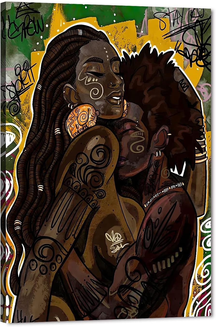 African American Wall Art, Black King and Queen Wall Art, Black Art Wall Art Decor, Black Couple Picture for Living Room Decor