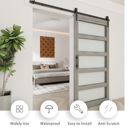 BARNSMITH 42in x 84in Glass Barn Door with 7FT Sliding Door Hardware Kit Included & Handle