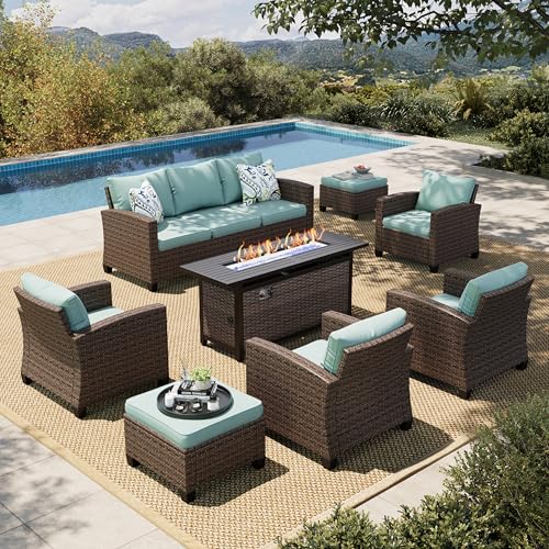 HERA'S HOUSE Patio Furniture Set with 56" Fire Pit Table, Outdoor Patio Conversation Sets