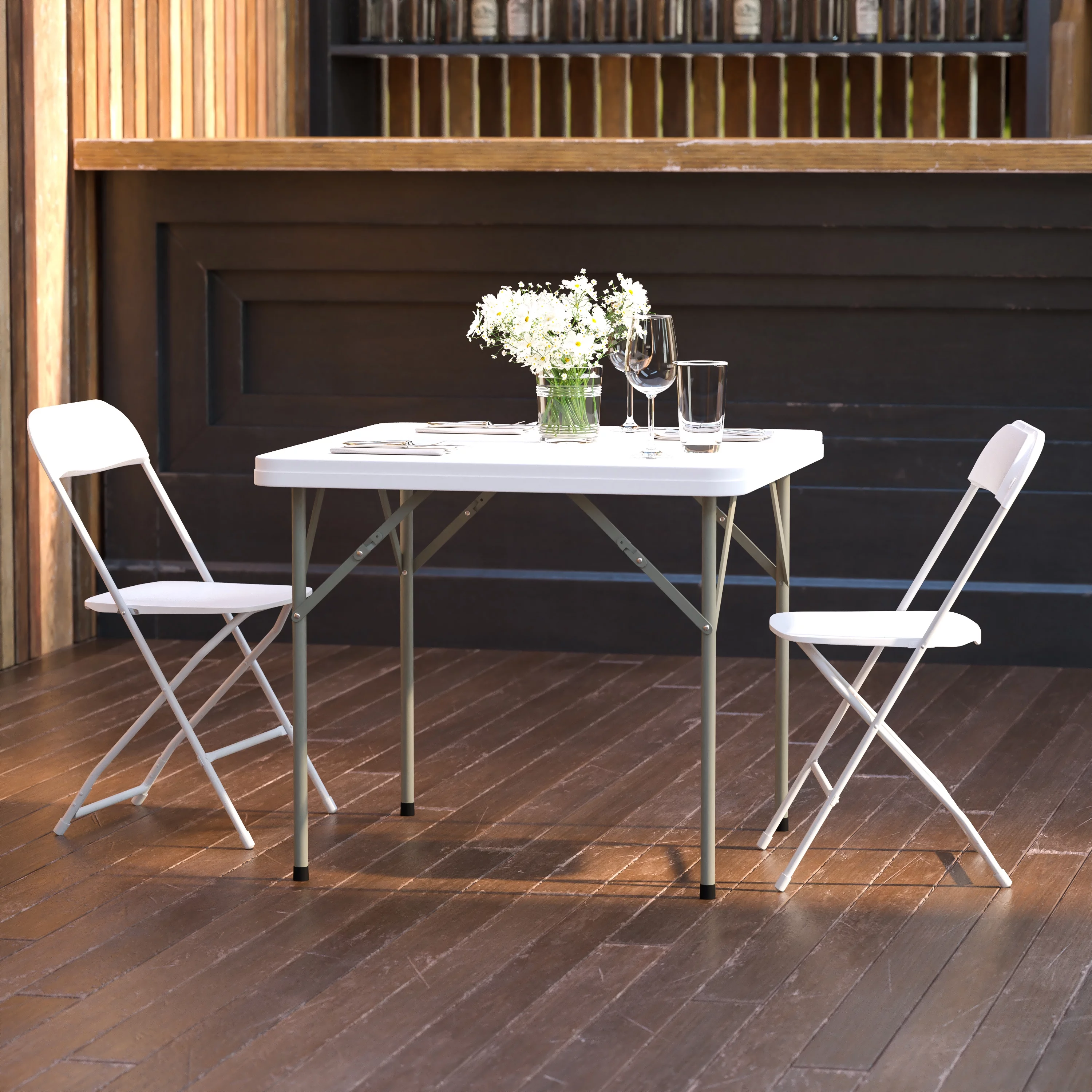 Flash Furniture Elon 2.85-Foot Square Granite White Plastic Folding Table - Set of 5