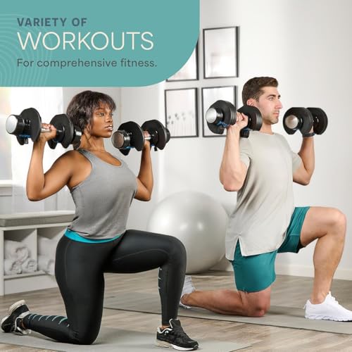 Lifepro Adjustable Dumbbells Set - 5in1-15lb 25lb 43lb 55lb weights Set & Single with Rack - Quick Adjust, Secure Grip