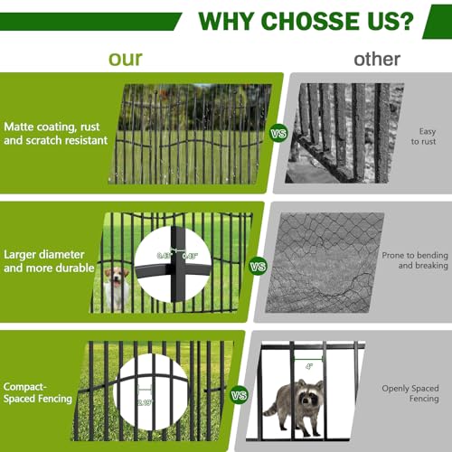 8 Panels Tall No Dig Garden Fence - 40in H x 18ft L, Reinforced Square Tube Rustproof Animal Barrier
