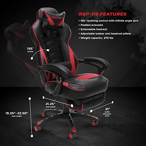 RESPAWN 110 Pro Gaming Chair - Gaming Chair with Footrest, Reclining Gaming Chair, Video Gaming Computer Desk Chair, Adjustable Desk Chair