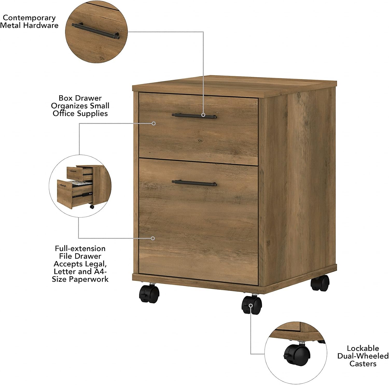 Bush Furniture Key West 2 Drawer Mobile File Cabinet, Reclaimed Pine