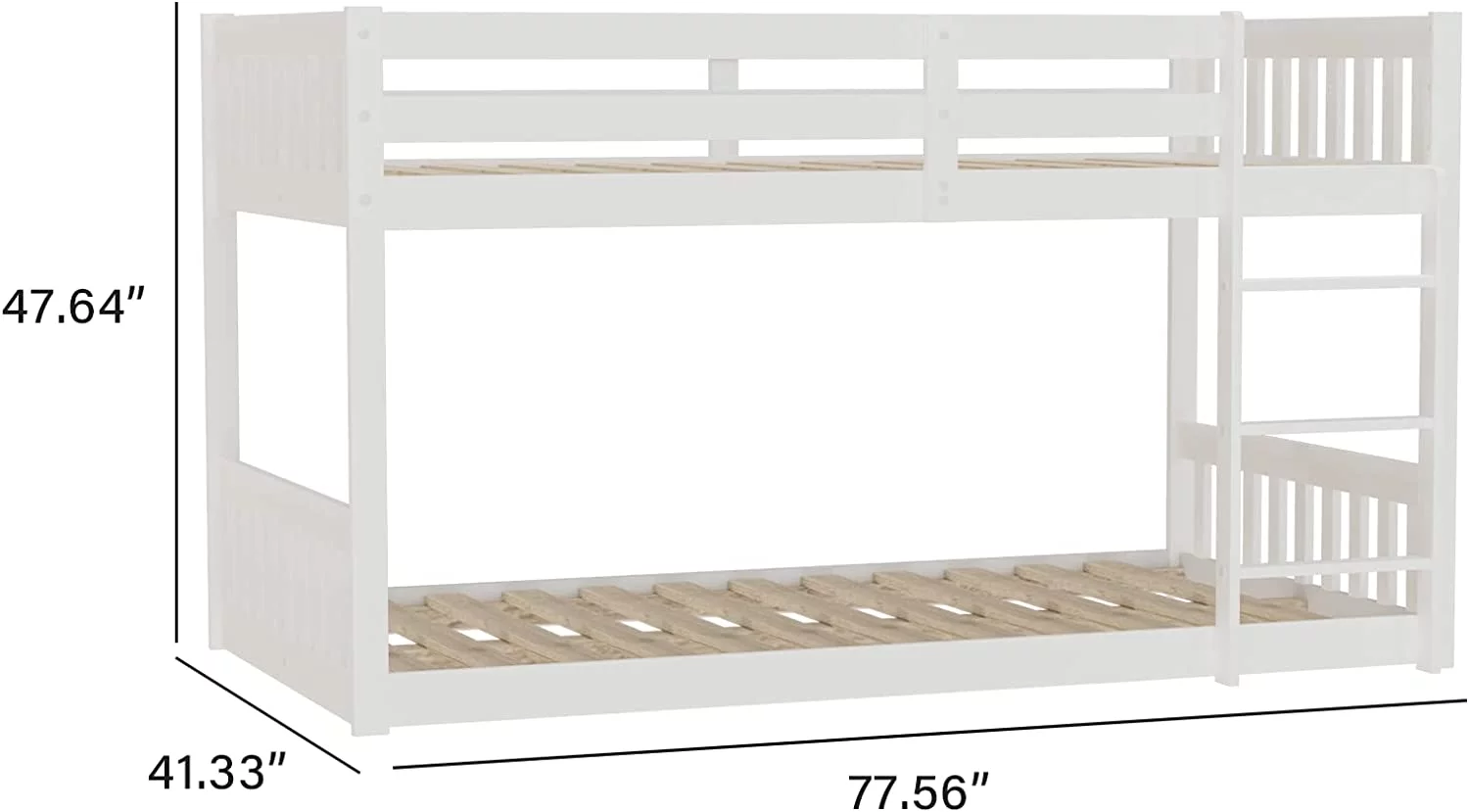 JOYMOR Wood Low Twin Over Twin Bunk Bed for Kids/Toddlers/Junior, Bunk Bed Frame with Guardrails & Ladder for Boys Girls, No Box Spring Needed, White
