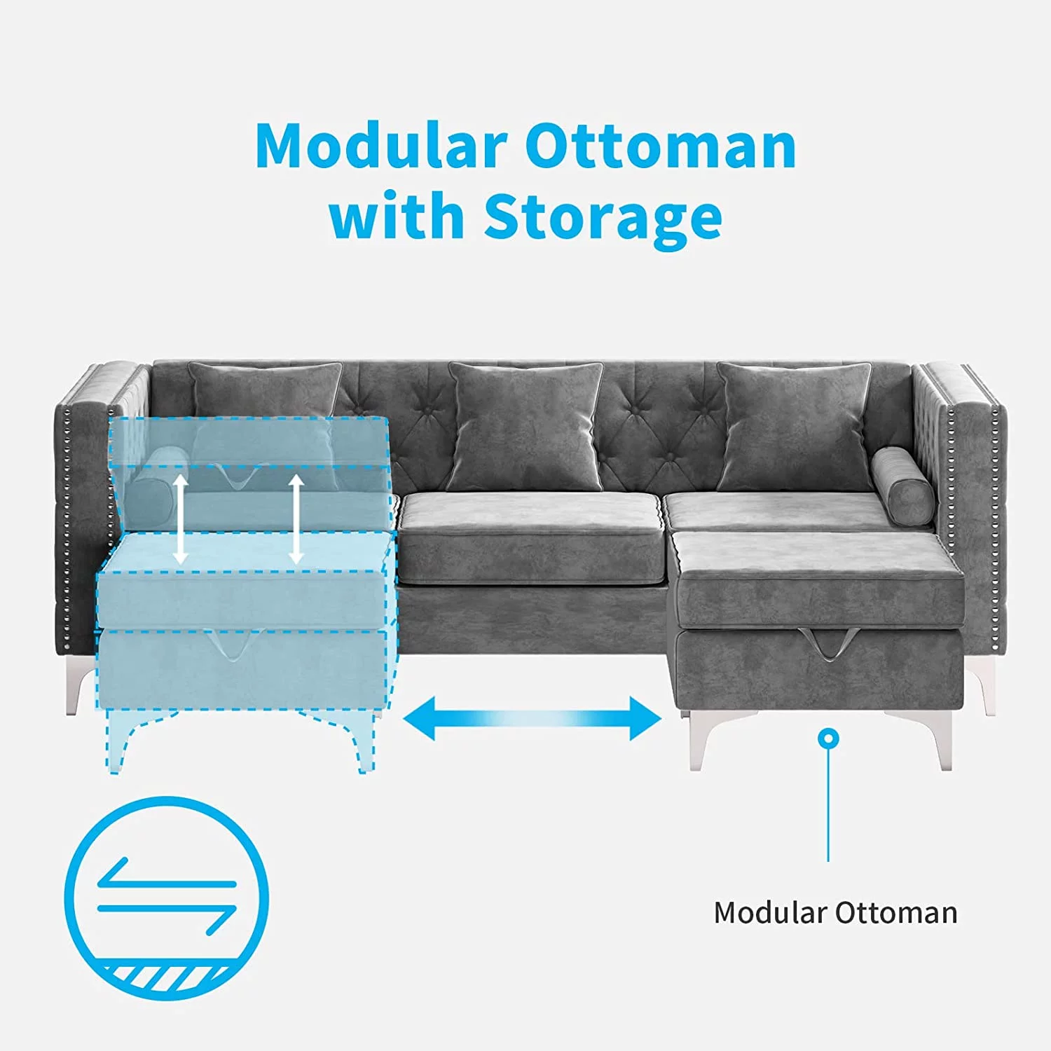 Mjkone Sectional Sofa with Chaise Lounge, Couches for Living Room, L-Shaped Couch with Storage Ottoman, Sectional Couch for Small Living Room