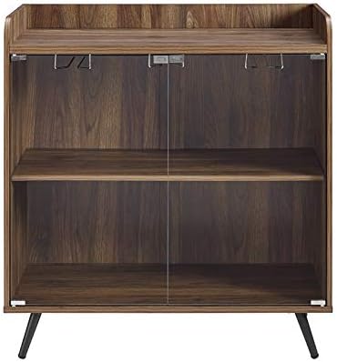 Pemberly Row 30 Glass Door Bar Cabinet in Dark Walnut