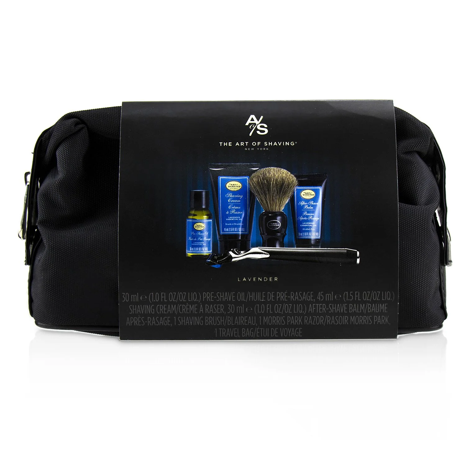 The Art Of Shaving The Four Elements of The Perfect Shave Set with Bag - Lavender: Pre Shave Oil + Shave Crm + A/S Balm + Brush + Razor  5pcs+1Bag