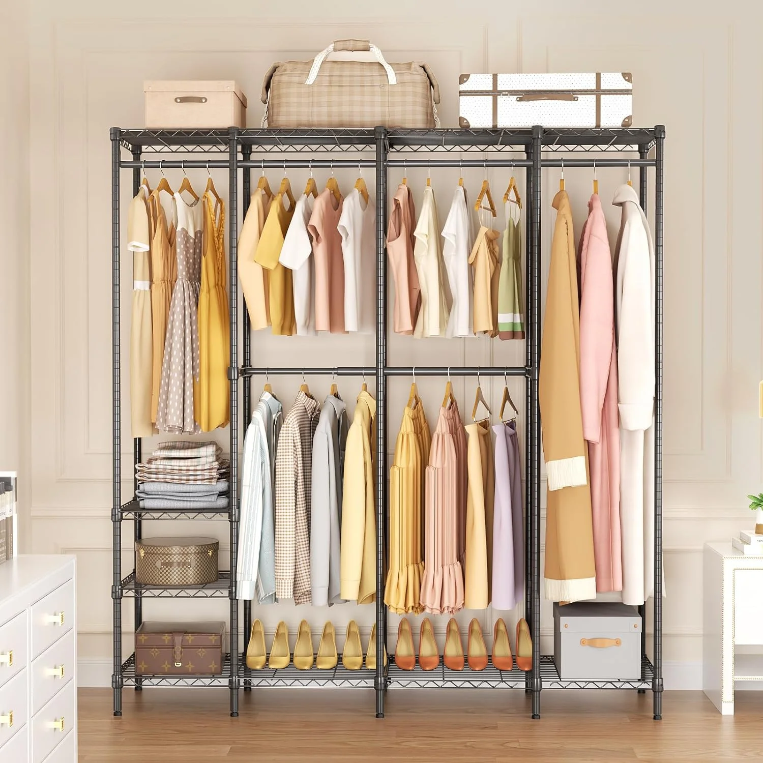 Wardrobe Rack,Freestanding Portable Closet Clothing Organizer,Corner Wardrobe Closet Storage,Wire Garment Rack Clothes Rack