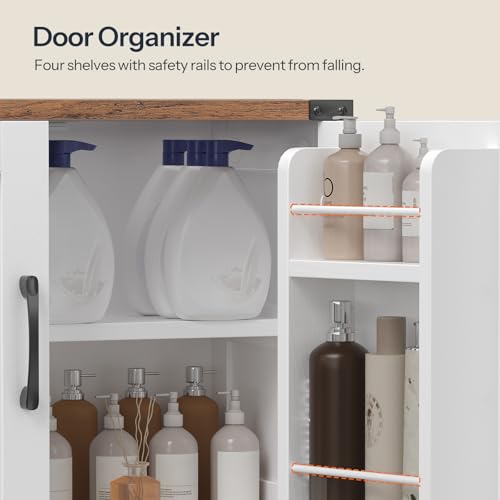 HOOBRO Bathroom Storage Cabinet, Farmhouse Freestanding Floor Cabinet with 2 Extra Hidden Storage Doors, Adjustable Shelves, Large Capacity