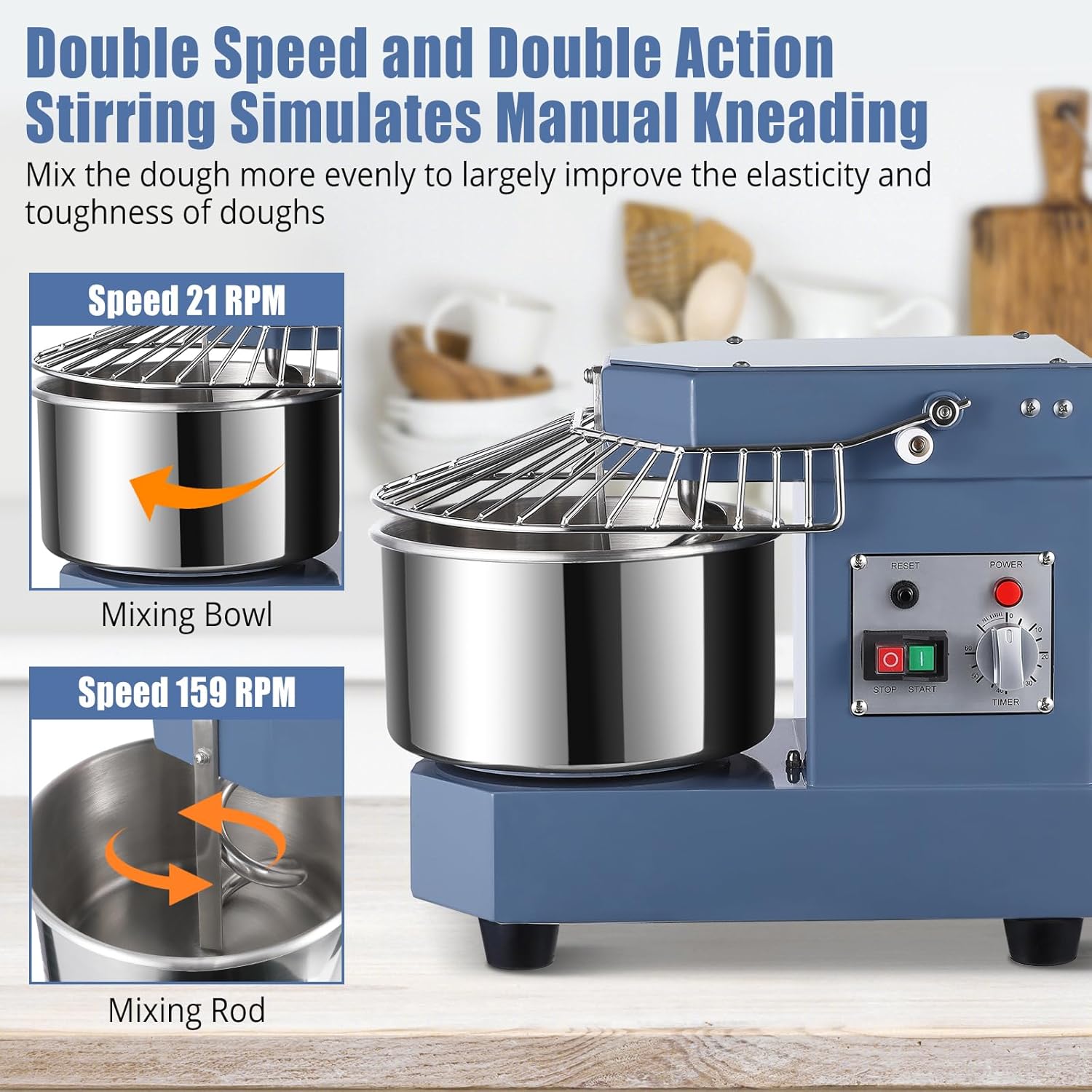 Commercial Dough Mixer 8.5Qt, 450W Dual Rotating Dough Kneading Machine with Food-grade Stainless Steel Bowl, Security Shield & Timer