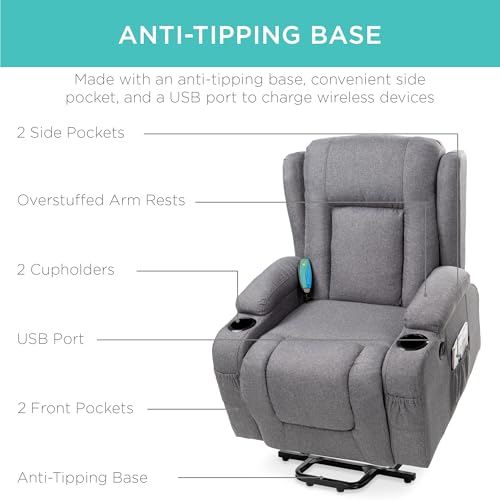 Best Choice Products Modern Linen Electric Power Lift Chair, Recliner Massage Chair, Adjustable Furniture for Back, Legs w/ 3 Positions, USB Port