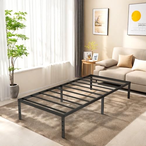 Full Size Bed Frame, 14 Inch Metal Platform Bed with Iron-Art Headboard & Footboard, Classic Bed Frame with Heavy Duty Metal Slats Support