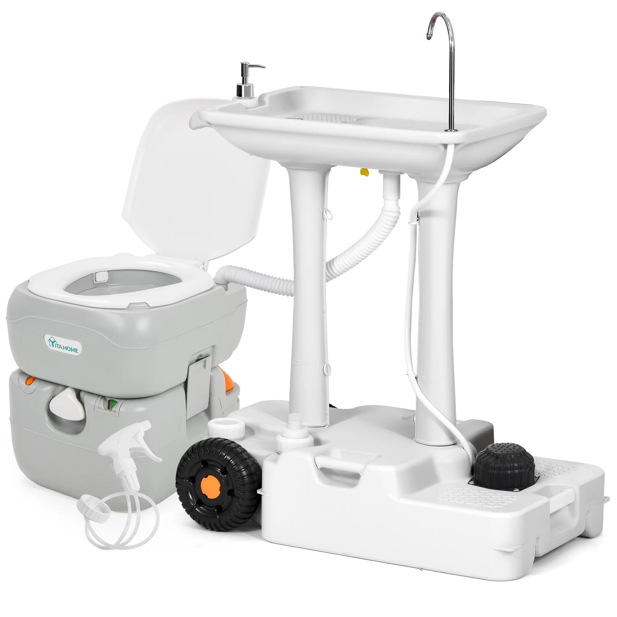 Dextrus Portable Sink and 5.8 Gallon Toilet Combo,30L Hand Washing Station