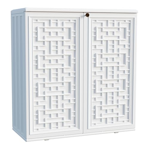Outdoor Storage Cabinet Waterproof with Shelf,Resin Storage Sheds Outdoor Cabinets for tub towels/chemicals/grill items/Patio/Garden/Backyard