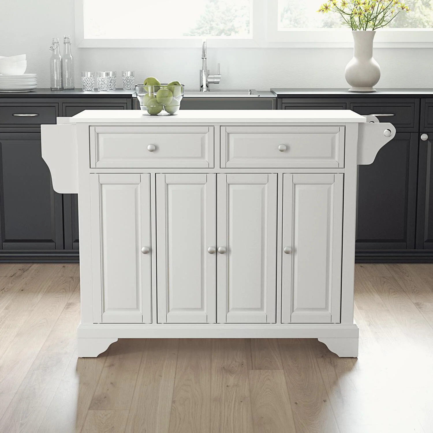 HomeStock Vintage Vogue Granite Top Full Size Kitchen Island/Cart White/Black