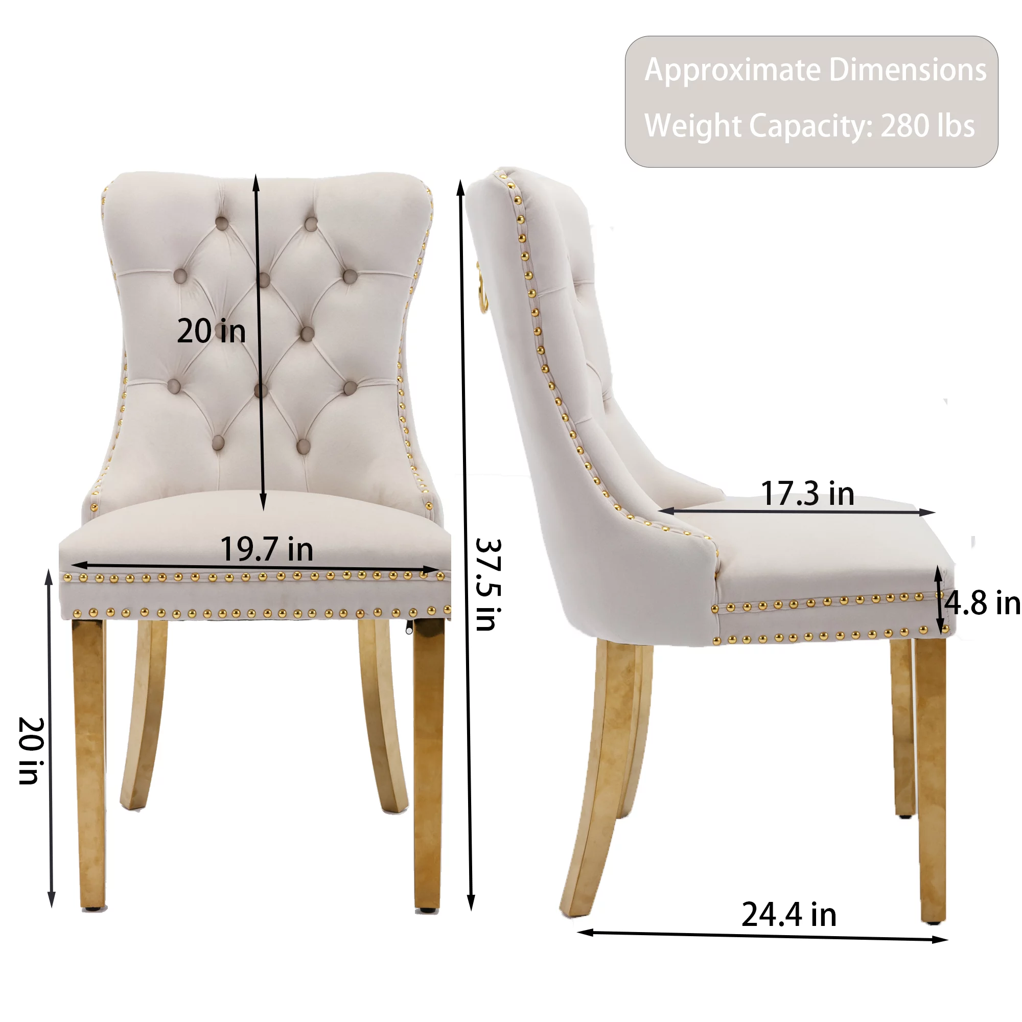 Dining Chairs, Accent Diner Chairs with Nailhead Trim and Back Ring Pull, Velvet Fabric Dining Room Chairs
