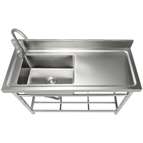 VEVOR Stainless Steel Utility Sink, 1 Compartment Free Standing Small Sink w/Workbench Faucet & legs