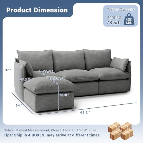 Cloud Modular Sectional Sofa, Waterproof Down Filled Sectional Sofas, High Backrest V Shaped 5 Seater Sectional Couches for Living Room