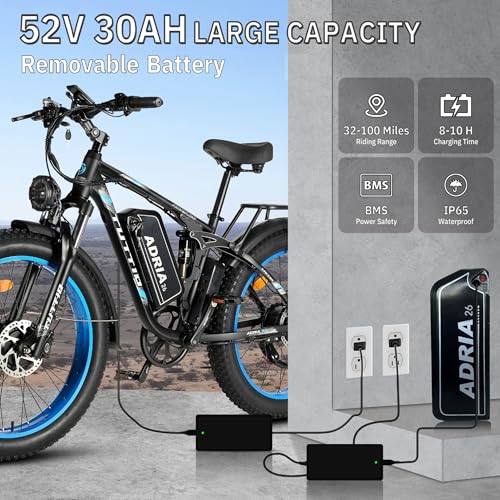 TUTTIO Electric-Bike for Adults-Men, Dual-Motor-Ebike 40-46MPH-Hunting-Ebike, 52V 30AH Long Range Dirtbike, 26" Fat-Tire-Electric-Bicycle