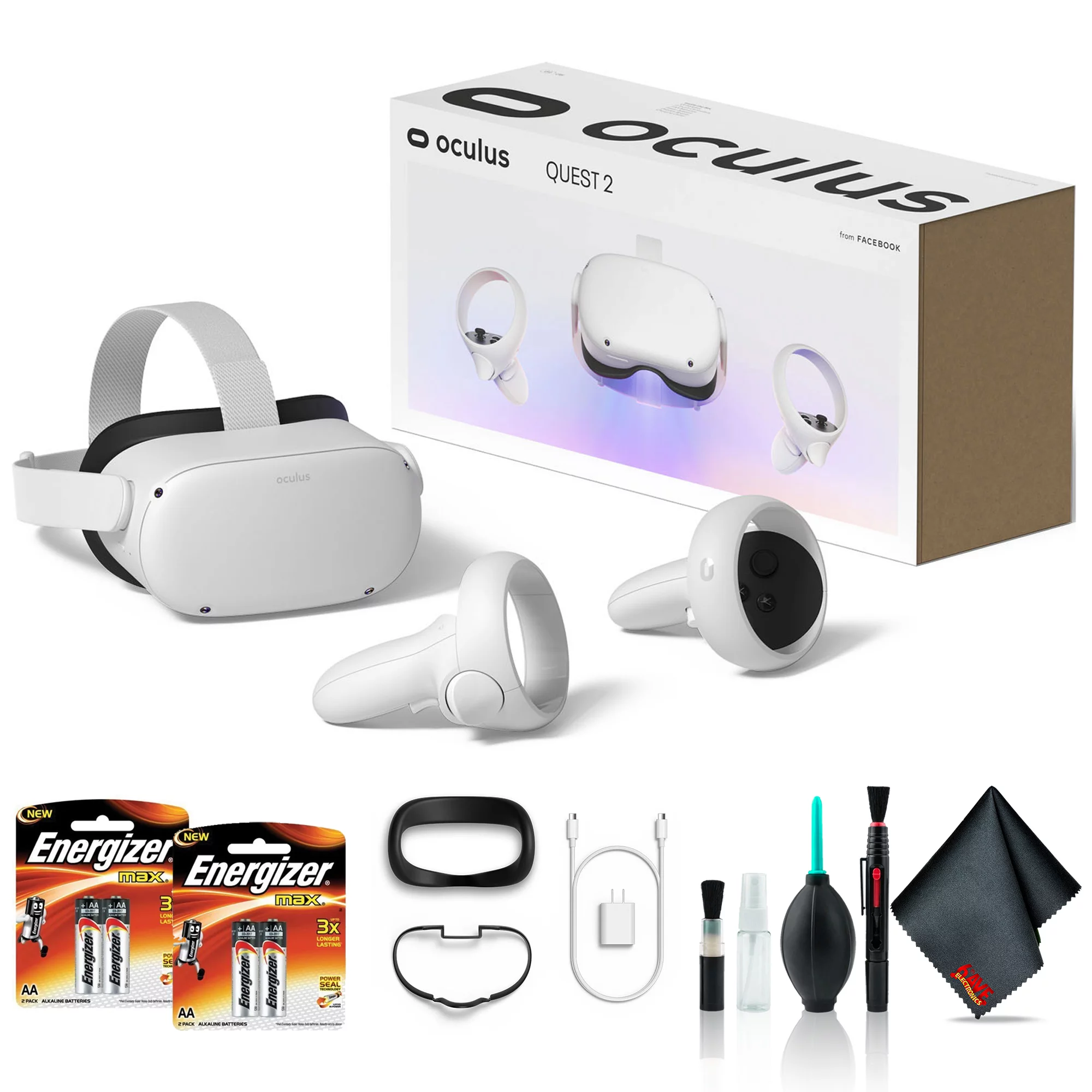 Oculus Quest 2 Advanced VR Headset 128GB Bundle with Batteries and Cleaning Kit