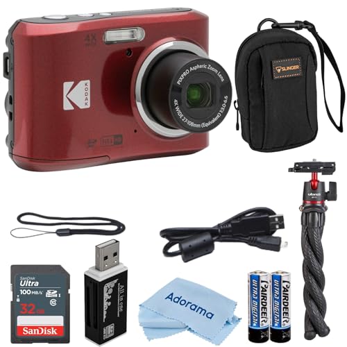 Kodak PIXPRO FZ45 Friendly Zoom 16MP Full HD Digital Camera, Bundle with 32GB Memory Card and Camera Bag, Flexible Tripod, and Card Reader (White)
