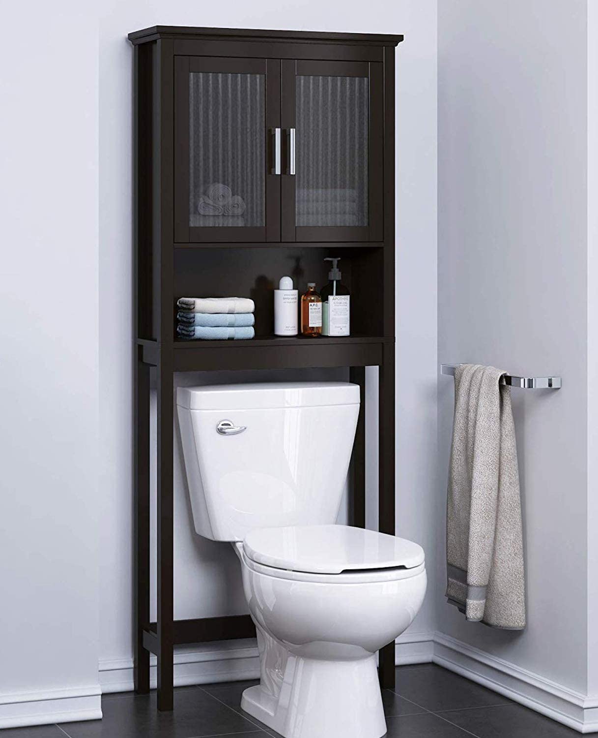 Spirich Home Bathroom Cabinet Over The Toilet, Bathroom Storage Cabinet with Windowpane Glass Doors and Adjustable Shelves