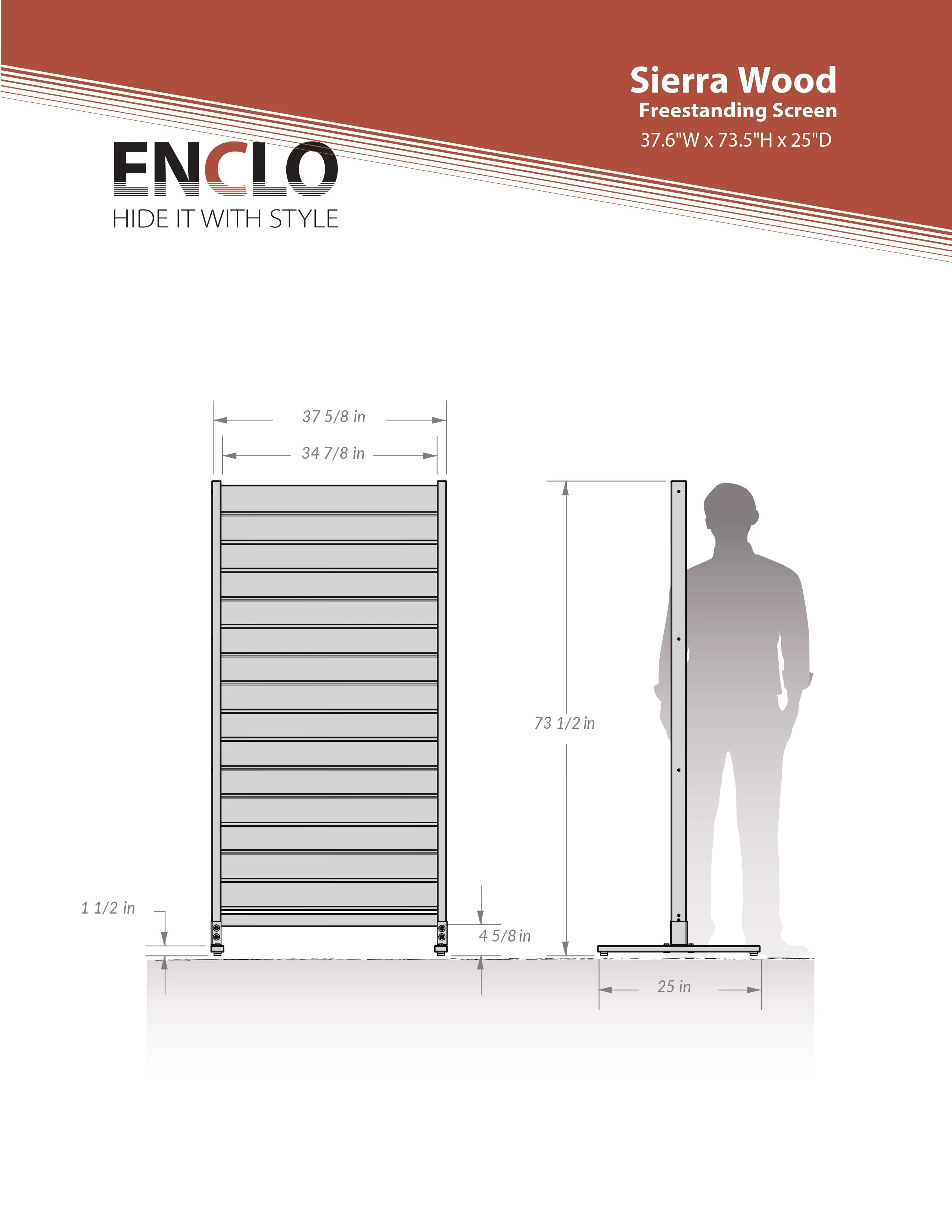 Enclo Privacy Screens EC18031 6.1 ft H x 3.1 ft W Sierra Freestanding or Surface Mounted Louvered Premium Wood Privacy Screen Kit (1 Panel)