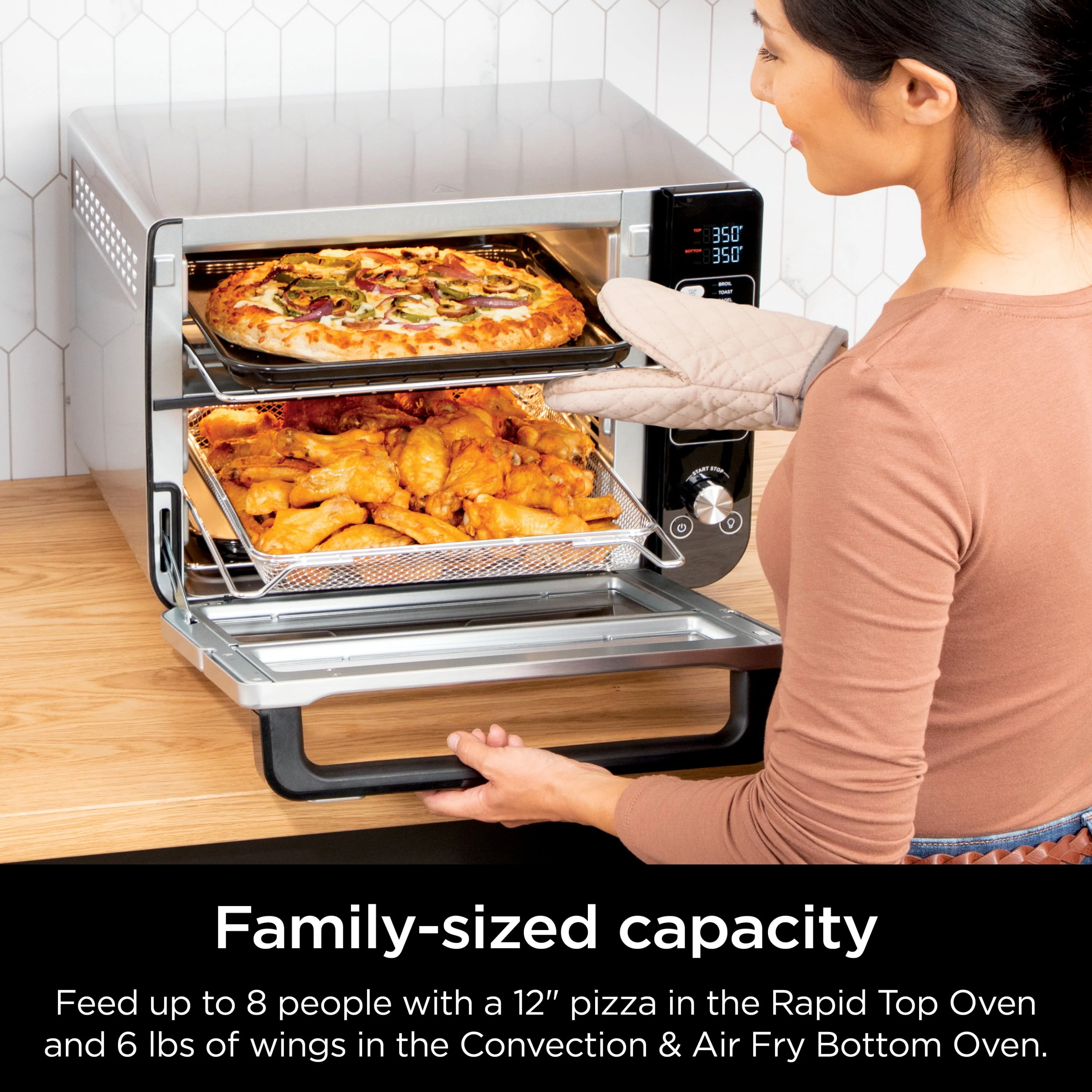 Ninja 10-in-1 Double Oven with FlexDoor, Rapid Top Oven, Convection and Air Fry Bottom Oven, Stainless Steel, DCT400