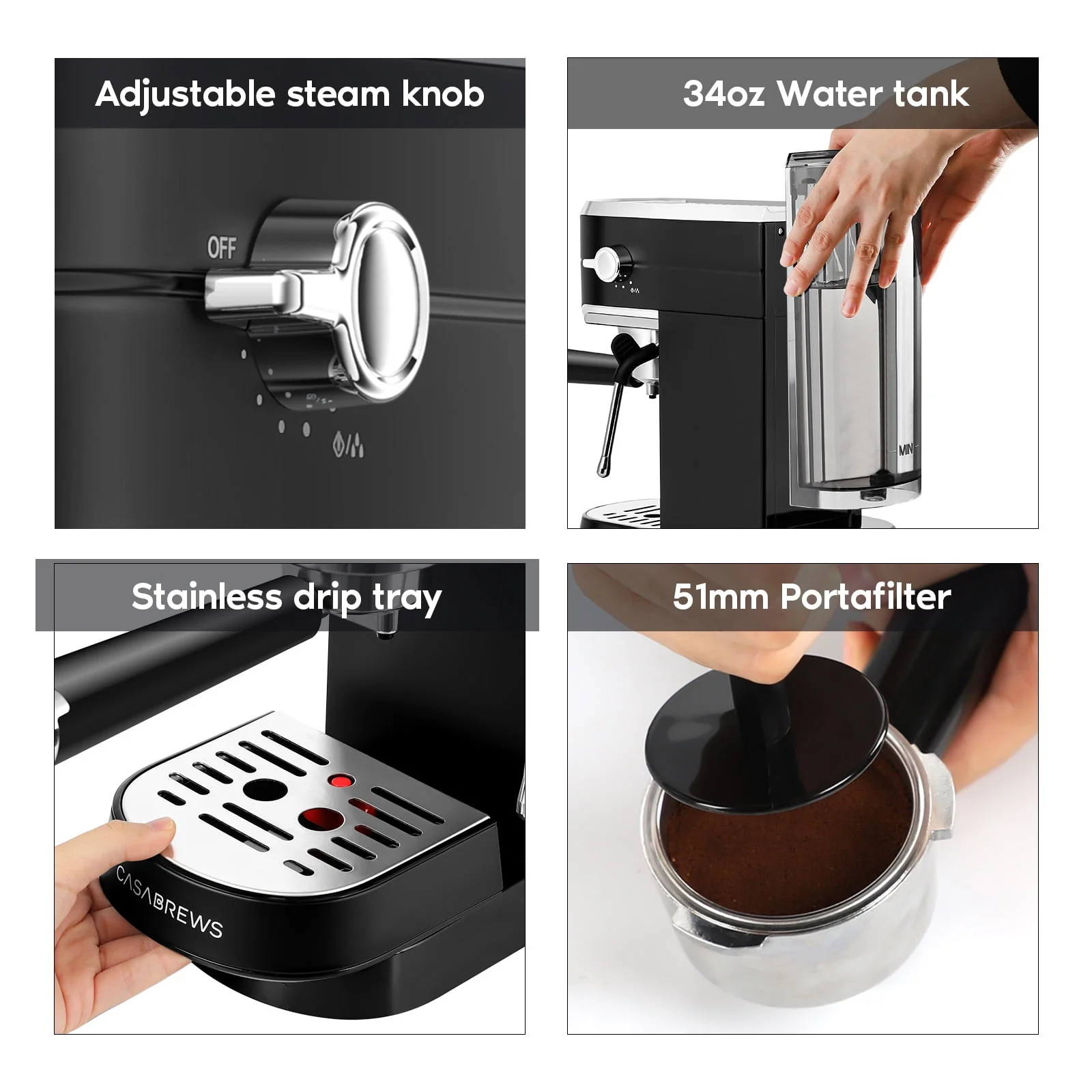Casabrews 20 Bar Espresso Machine with Milk Frother Steam Wand, Stainless Steel Professional Cappuccino and Latte Coffee Machine, New, Silver