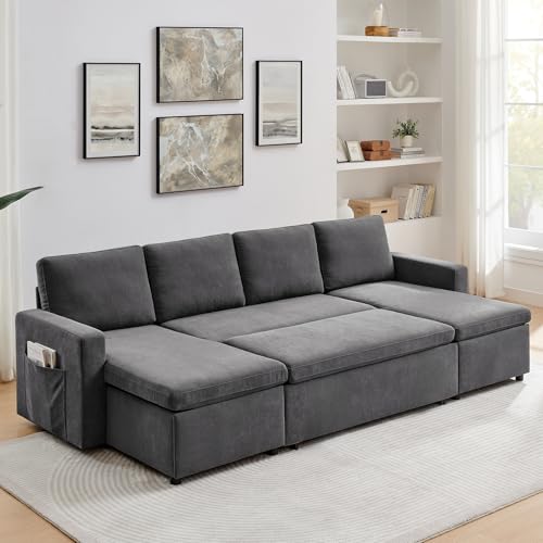 55" 3-in-1 Convertible Sleeper Sofa Bed with Adjustable Backrest - Soft Chenille Futon Couch for Living Room, Office & Apartment, Beige