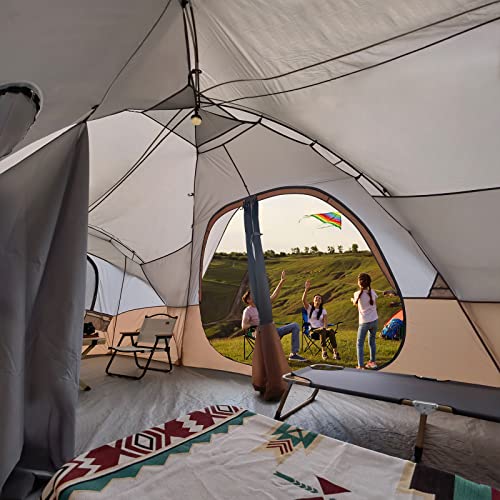 UNP Camping Tent 10-Person-Family Tents, Parties, Music Festival Tent, Big, Easy Up, 5 Large Mesh Windows, Double Layer, 2 Room, Waterproof
