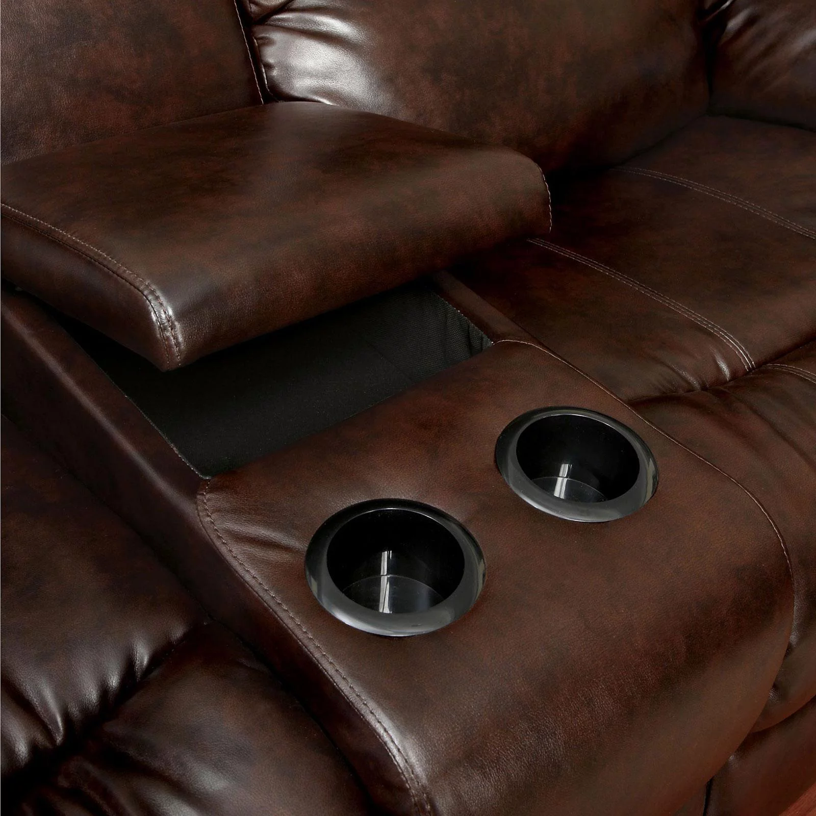 Transitional Brown Bonded Leather Sectional w/ cupholders Winslow FoA Group