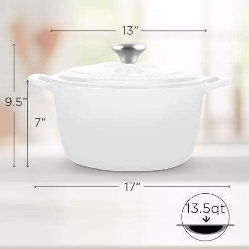 Signature Enameled Cast Iron Dutch Oven, Non-Stick Serving Pot with Tight Fitting Lid for Perfect Roasting, Baking, Sauteing