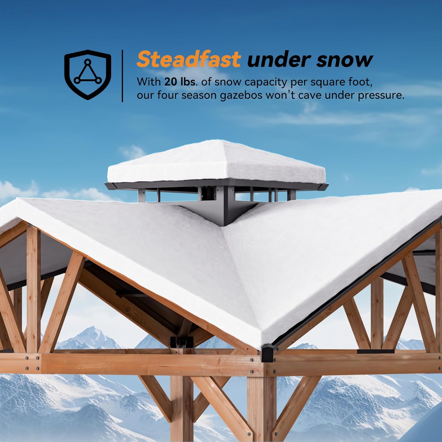 Modern Shade Wood Gazebo 12’x12’, Heavy Duty Hardtop Gazebo with Steel Roof, Water Resistant, Wind Resistant