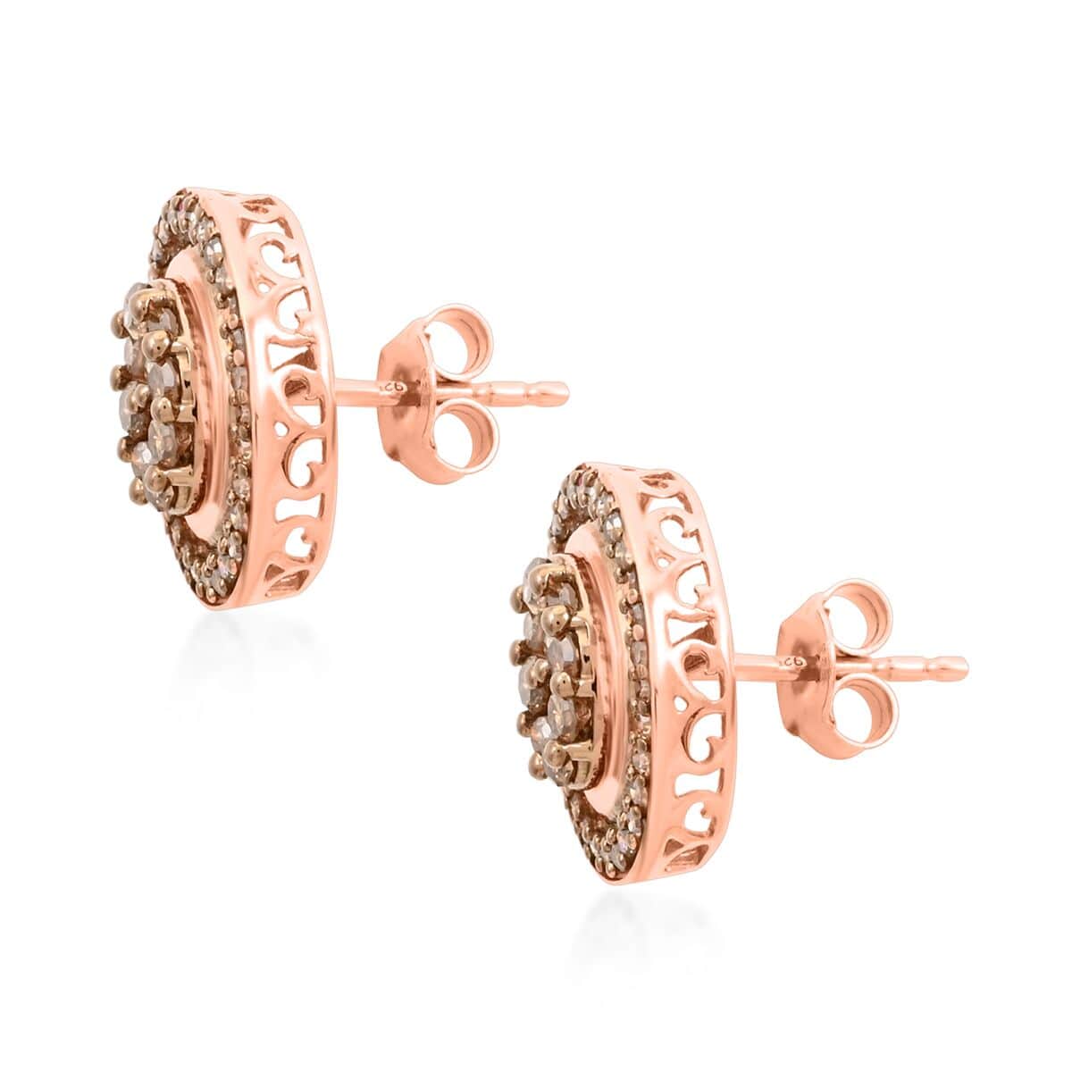 Shop LC Champagne Diamond Round 925 Sterling Silver Vermeil Rose Gold Plated Cluster Stud Solitaire Earrings for Women Jewelry Ct 1 Birthday Gifts