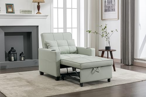 Sleeper Sofa Bed 3-in-1 Convertible Pull Out Couch Wear-resistant Armchair Single Recliner with USB Ports Cup Holders Living Room Furniture for