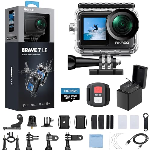 AKASO Brave 7 LE 4K30fps Action Camera with 256GB MicroSDXC U3 Memory Card Accessories Kit Bundle Ultra HD 131FT Waterproof Camera EIS 2.0 WiFi