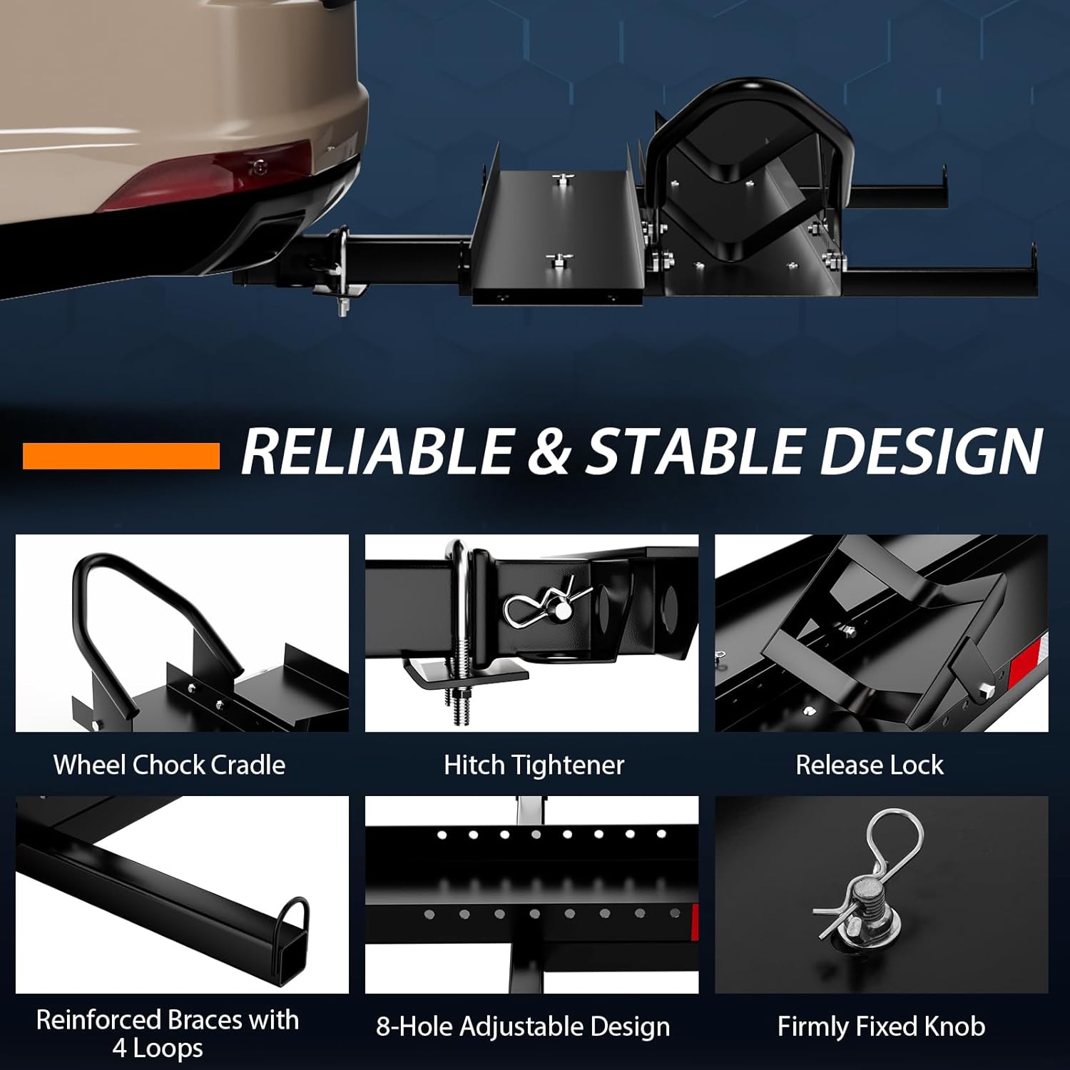 IRONMAX 600LBS Motorcycle Carrier, Heavy Duty Steel Hitch Mount Rack Hauler with Loading Ramp, Wheel Chock & 2 Straps