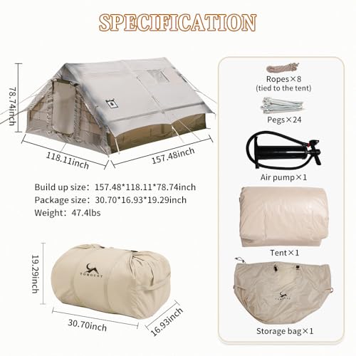 Inflatable Camping Tents Air Glamping Tents 4 Season Waterproof Easy Set up Cabin House Tent Blow up Tent for Family Camping