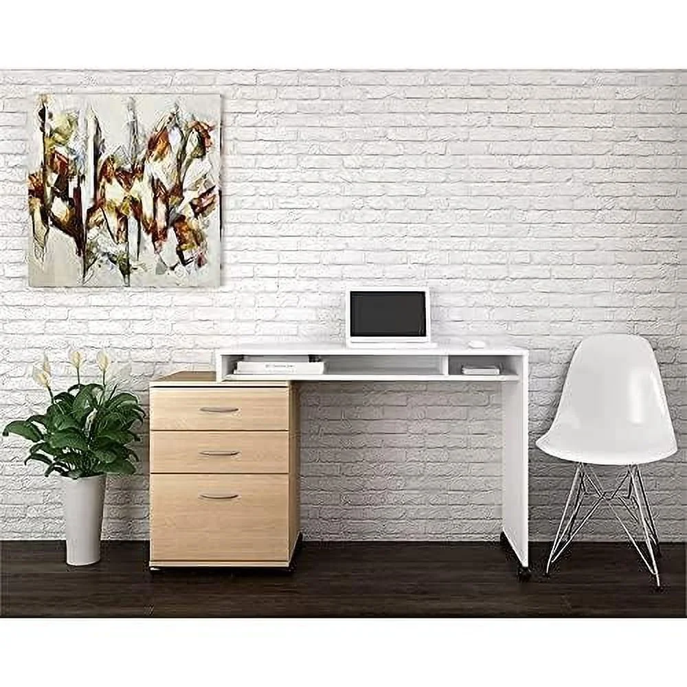 Wood 3 Drawer Lateral Mobile Vertical Filing Cabinet In Natural Maple