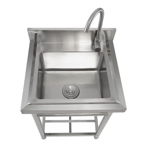 VEVOR Stainless Steel Utility Sink, 1 Compartment Free Standing Small Sink w/Workbench Faucet & legs