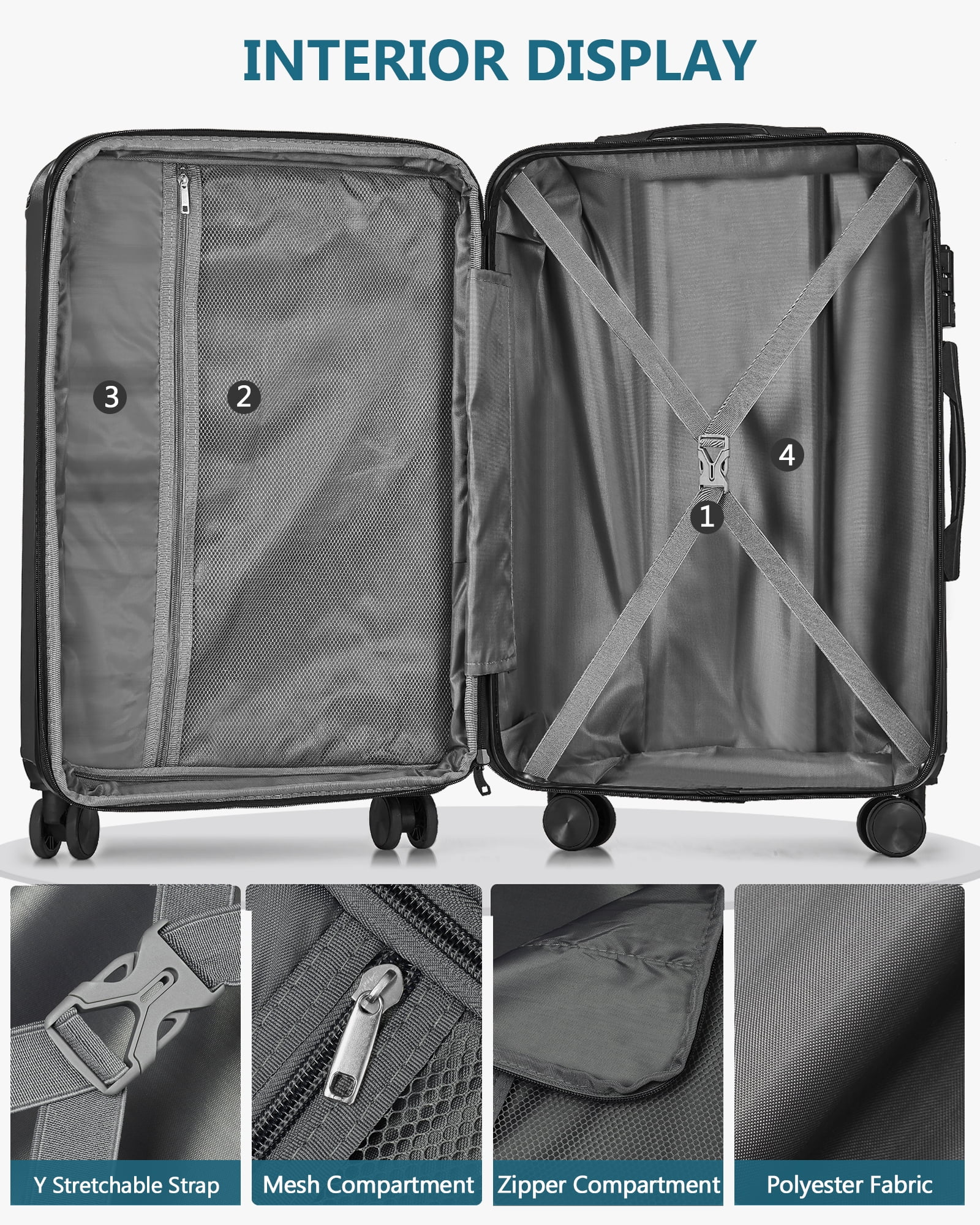3-Piece Expandable Luggage Sets, ABS Spinner Suitcase Set with TSA Lock ,Sky Blue - Radiant Selections