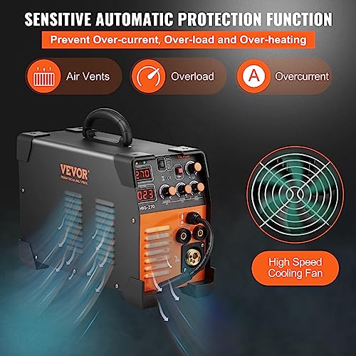 VEVOR MIG Welder, 3 in 1 270 Amp Welding Machine, 110 220V MIG Lift TIG Arc Welder, Portable Lift TIG Welder ARC Welder with IGBT DC Inverter